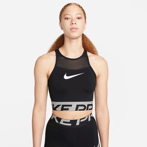NWT Nike Pro Dri-FIT Cropped Graphic Training Top in Black Medium - Picture 1 of 9